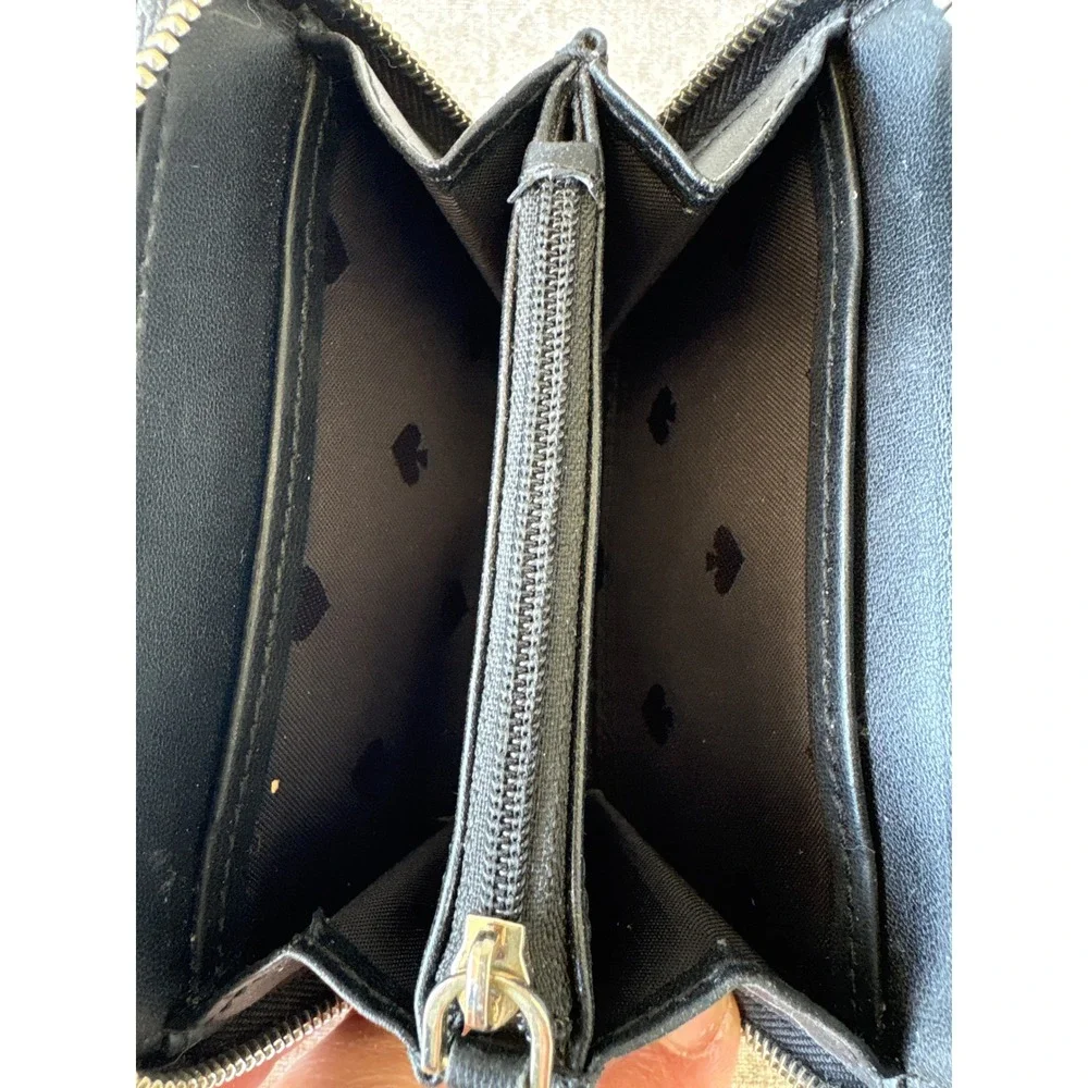 Kate Spade New York Black Pebbled Leather Zip Around Small Wallet Keychain Coin